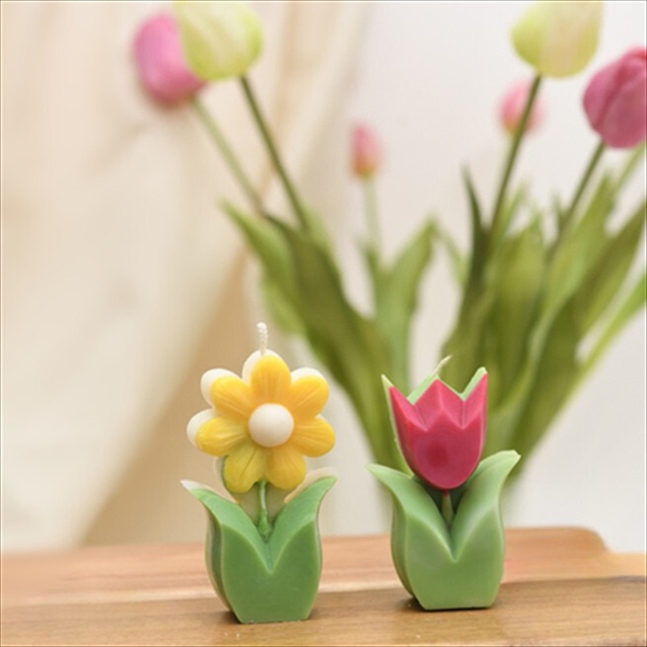 CANDECFLWR2CLRSTLP.jpg TWO COLOURS TULIP CANDLE - Image 1