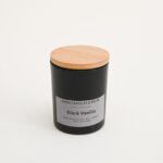 CANDLE IN JAR BLACK GLASS WITH WOOD LID 170ML